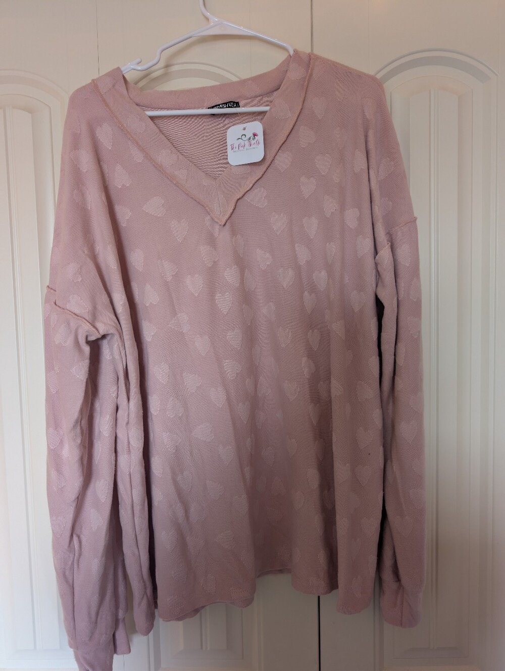 Womens Pink Heart V-Neck Sweater